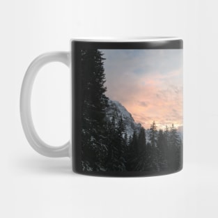 Sunset over snow topped mountains in Switzerland Mug